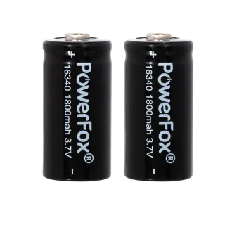 Dos baterías recargables 16340 PowerFox para puntero láser compacto