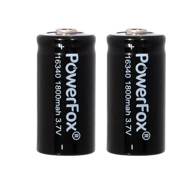 Dos baterías recargables 16340 PowerFox para puntero láser compacto