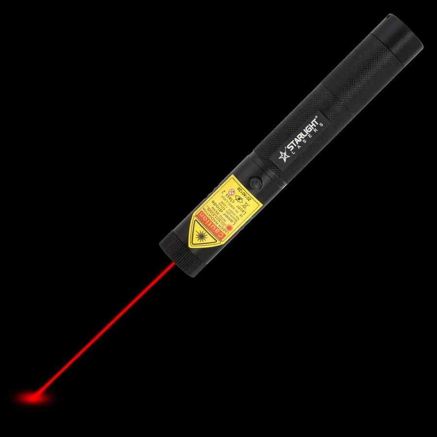 Puntero láser rojo recargable R1 Pro con el haz láser visible en la oscuridad