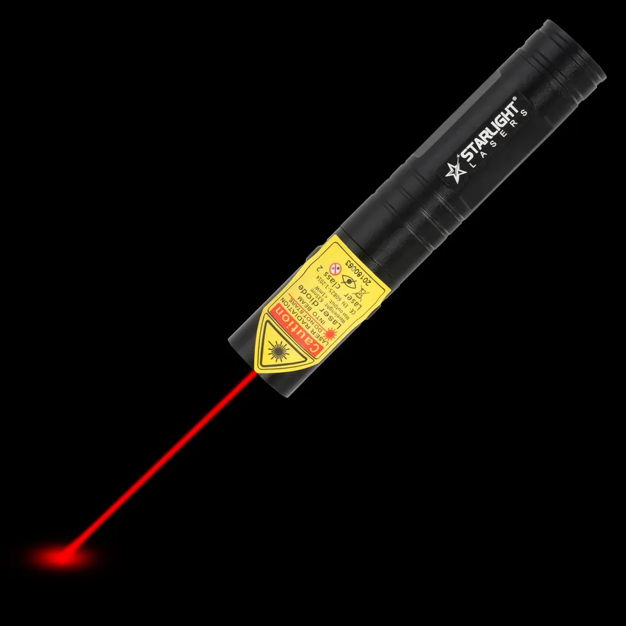 Puntero láser rojo compacto recargable R2 Pro con el haz láser visible en la oscuridad