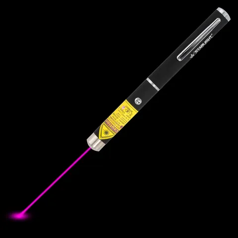 Puntero láser violeta tipo bolígrafo Z1 con el haz láser visible en la oscuridad