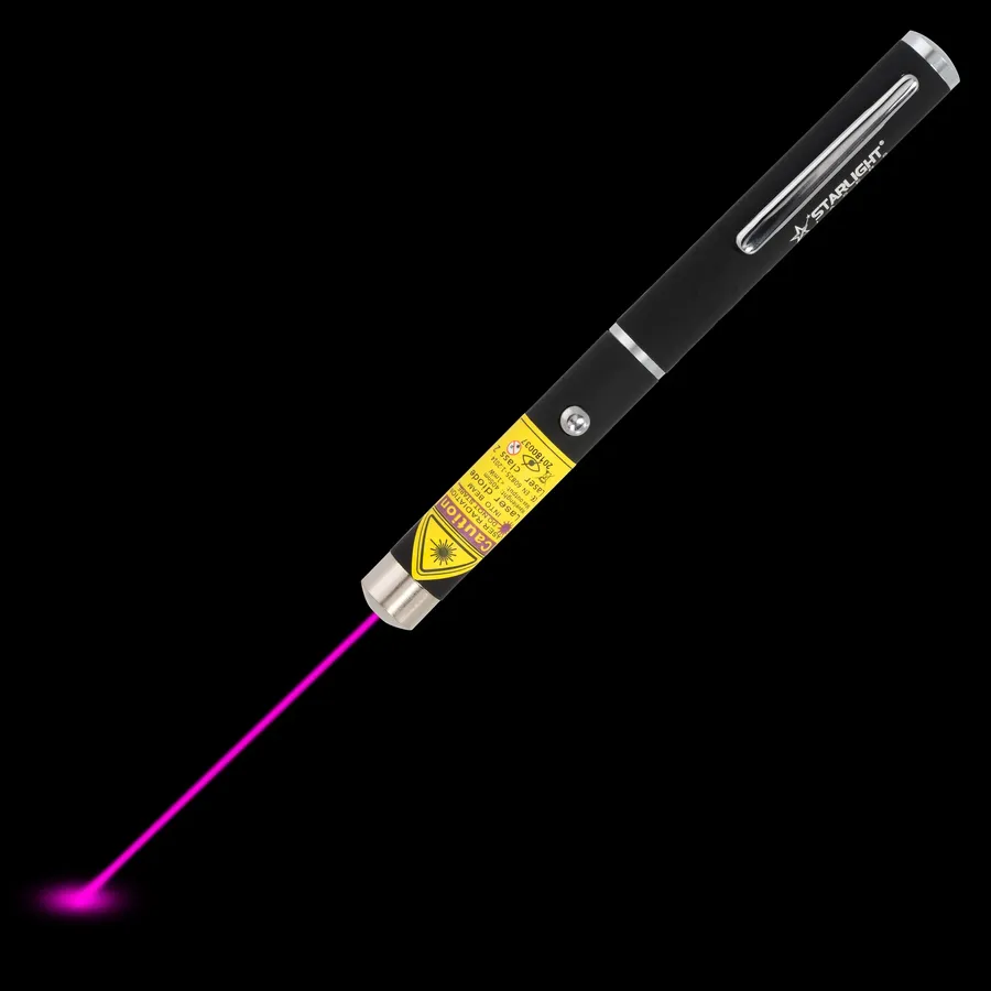 Puntero láser violeta tipo bolígrafo Z1 con el haz láser visible en la oscuridad